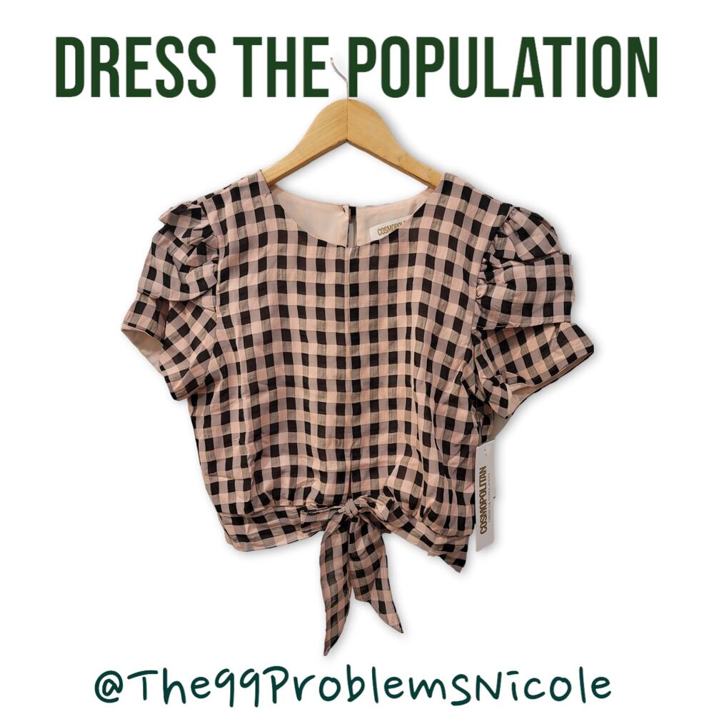 Dress The Population Gingham Crop Top in Pink and Black